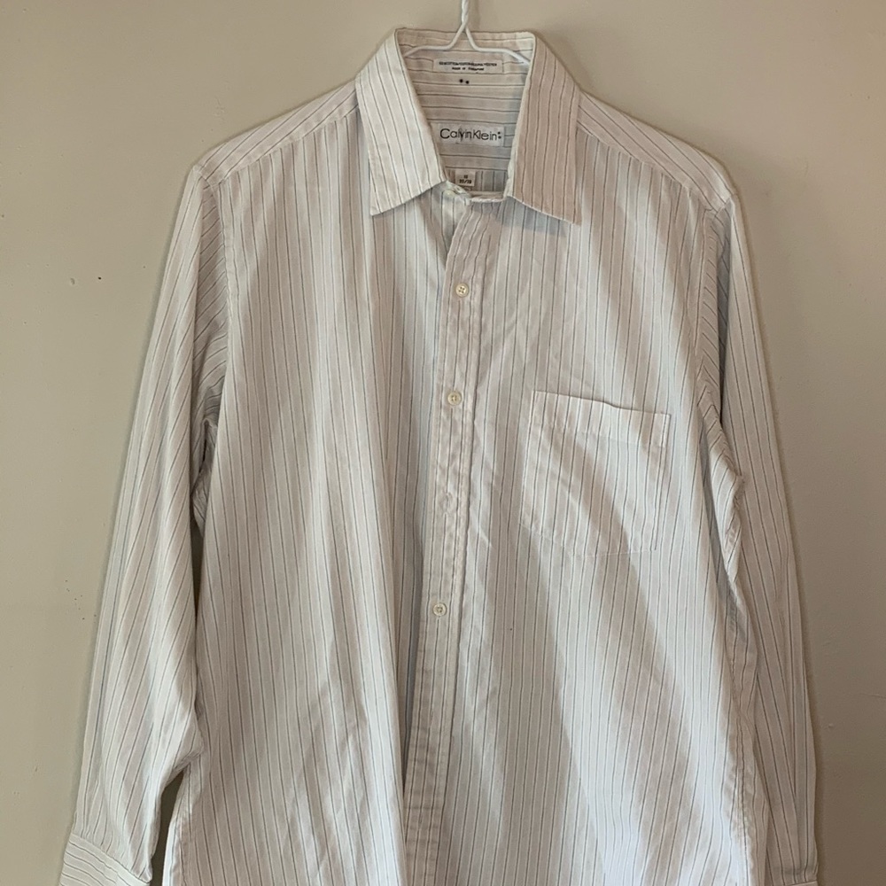 Calvin Klein White Striped Button Down
